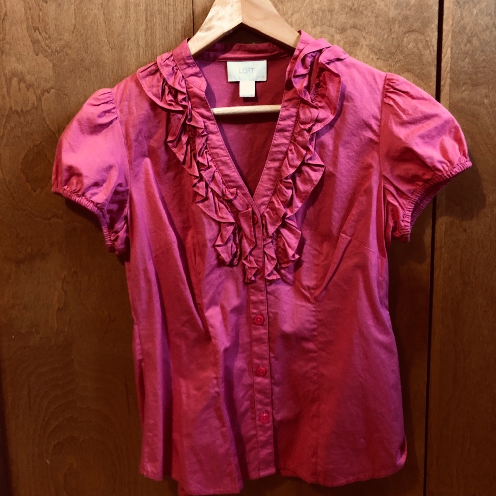 AnnTaylor LOFT coral/pink ruffle blouse